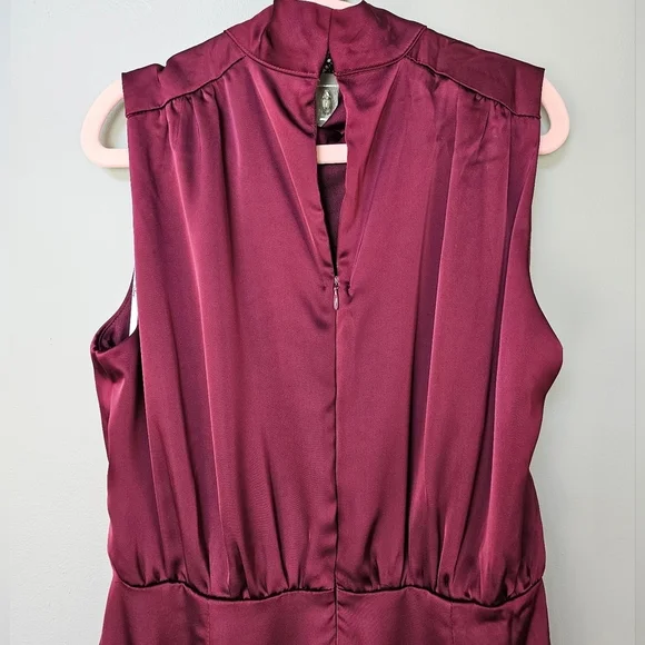 Lulus Classic Elegance Wine Red Satin Sleeveless Mock Neck Jumpsuit, Size Small - Picture 10 of 11